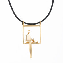 Load image into Gallery viewer, Woman with Cat in Gold plated Silver