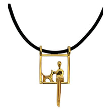 Load image into Gallery viewer, Woman with dog pendant in gold
