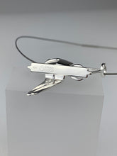 Load image into Gallery viewer, Bottom of couple sitting with their cat pendant in silver.