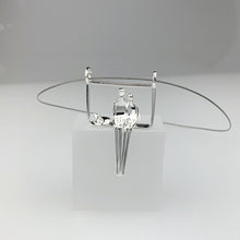 Load image into Gallery viewer, Couple sitting with their cat pendant in Silver. Product is shown from the front.