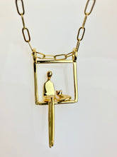 Load image into Gallery viewer, Woman with cat pendant in gold plated silver.