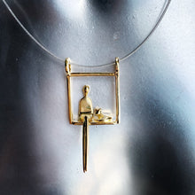 Load image into Gallery viewer, Woman with Cat in gold plated silver pendant