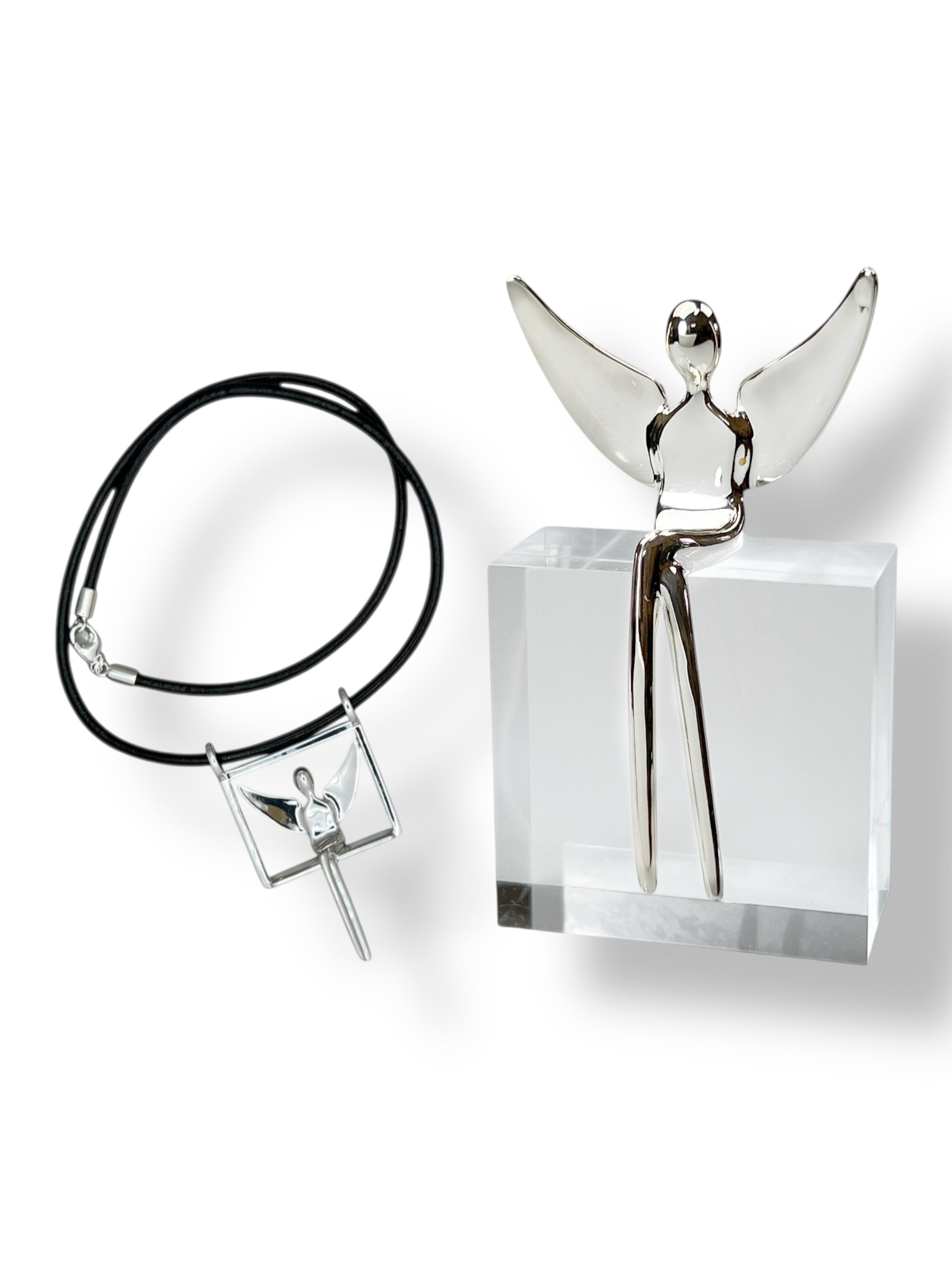 Combo Set: 3 Inch Angel Sculpture and the angel pendant
