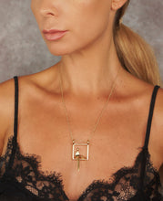 Load image into Gallery viewer, lady and cat pendant in gold
