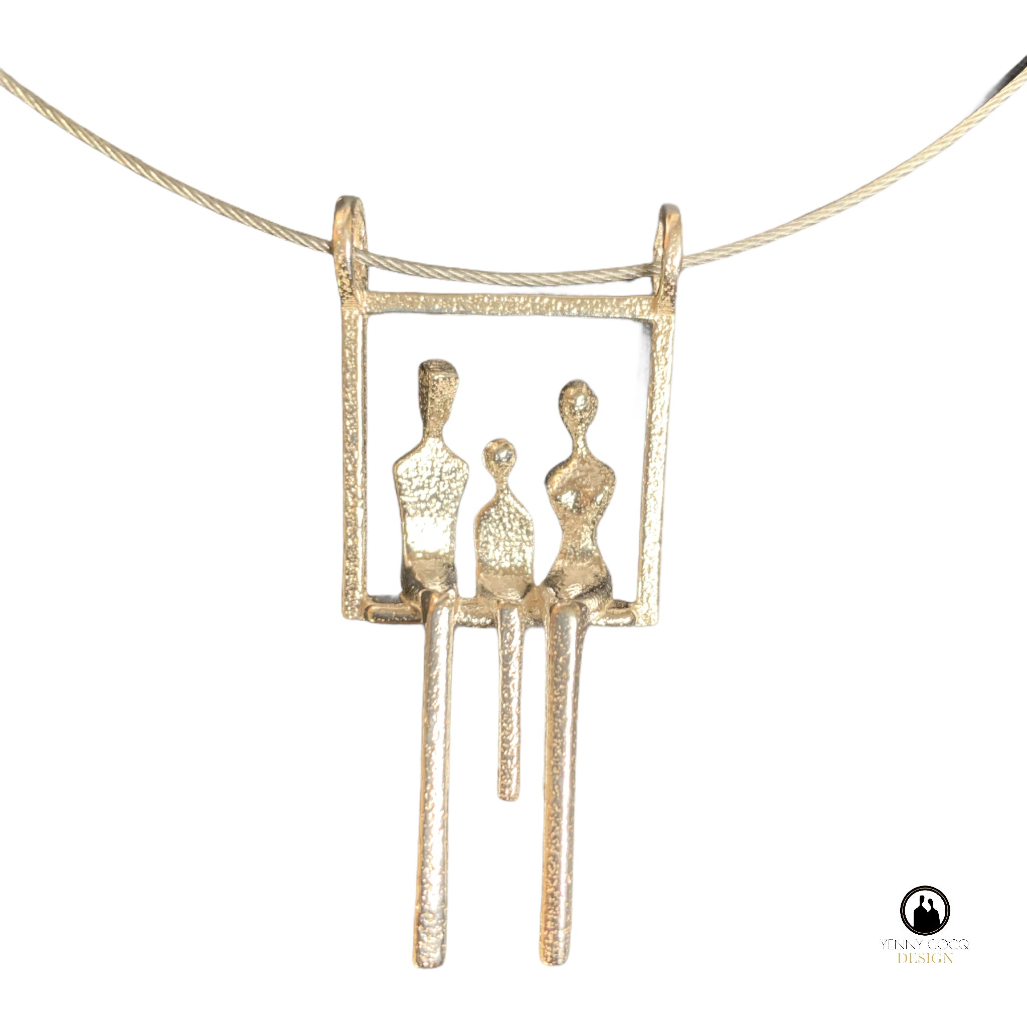 A mother and father with child in a swing in silver